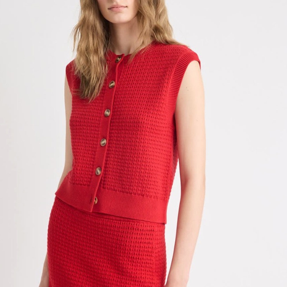 Red Sleeveless Button-Up Top